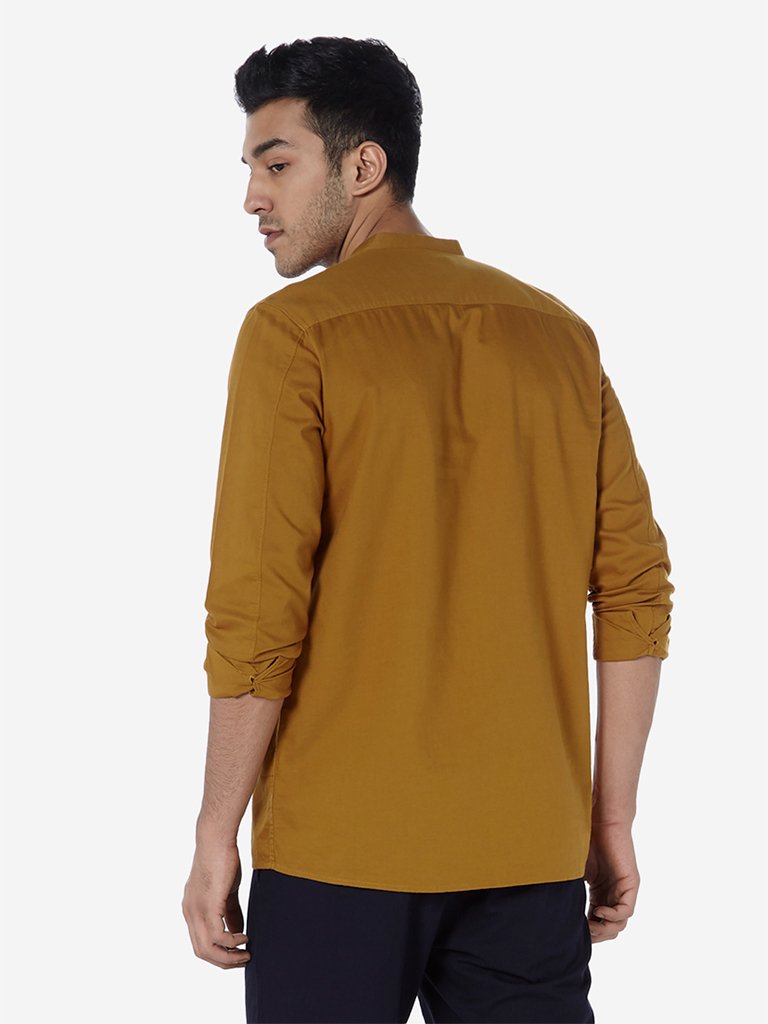 ETA Mustard Mandarin-Collar Resort Fit Shirt