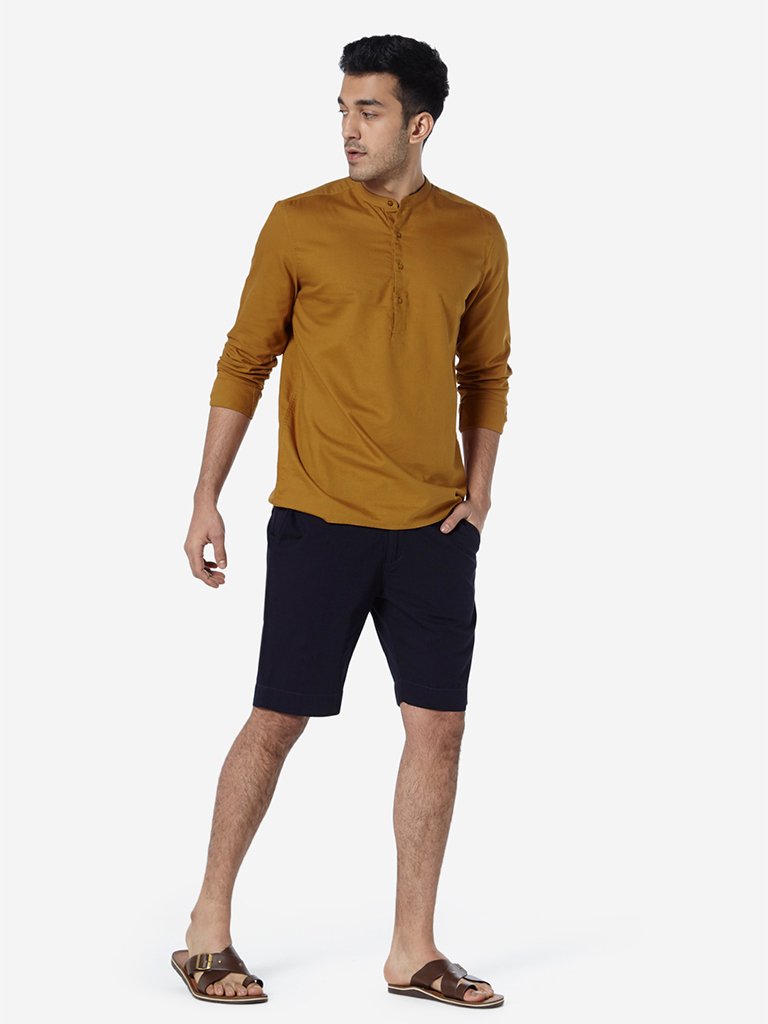 ETA Mustard Mandarin-Collar Resort Fit Shirt