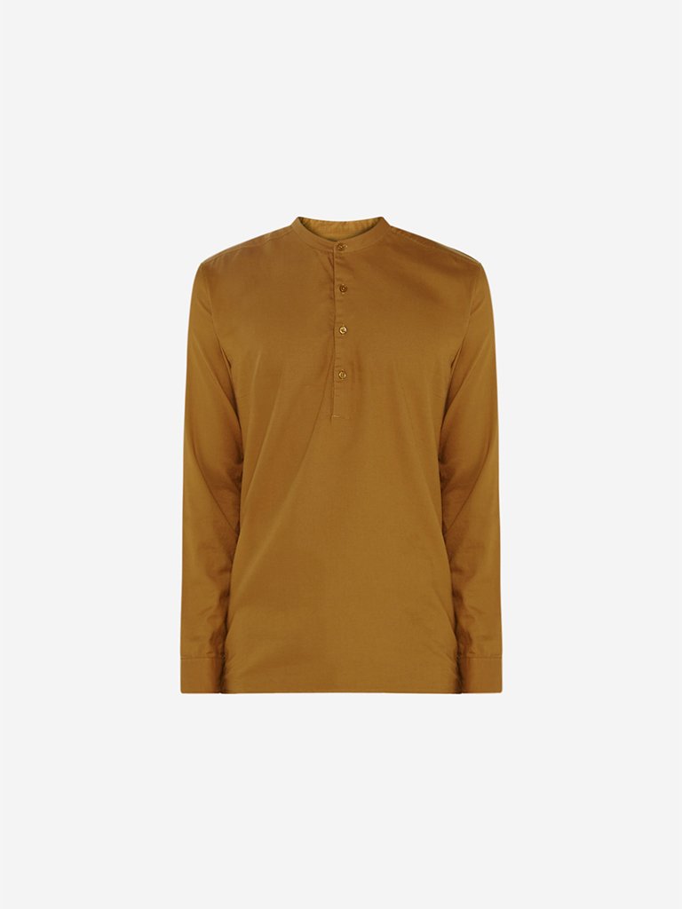 ETA Mustard Mandarin-Collar Resort Fit Shirt