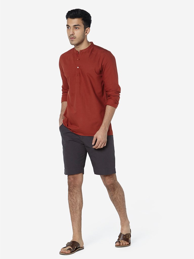 ETA Rust Mandarin-Collar Resort Fit Shirt