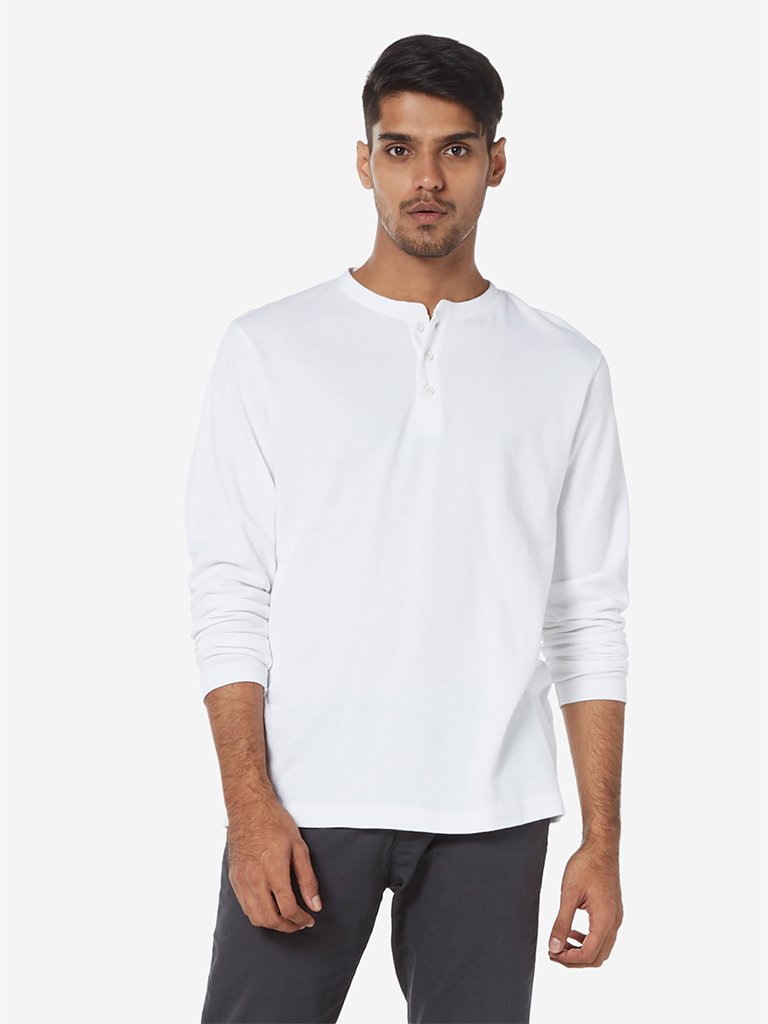 ETA White Self-Textured Slim Fit T-Shirt