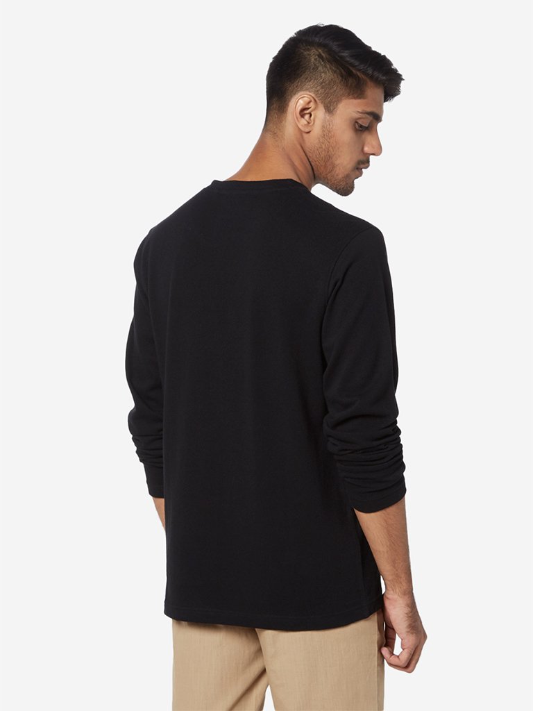 ETA Black Self-Textured Slim Fit T-Shirt