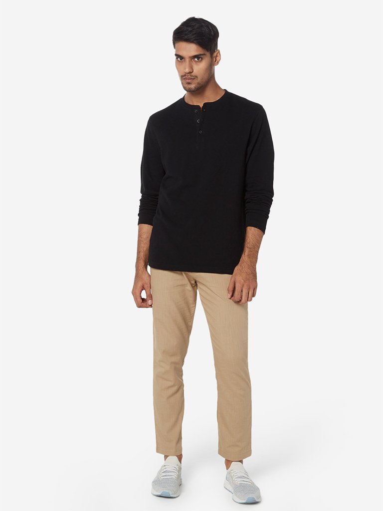 ETA Black Self-Textured Slim Fit T-Shirt