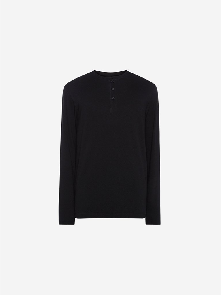 ETA Black Self-Textured Slim Fit T-Shirt