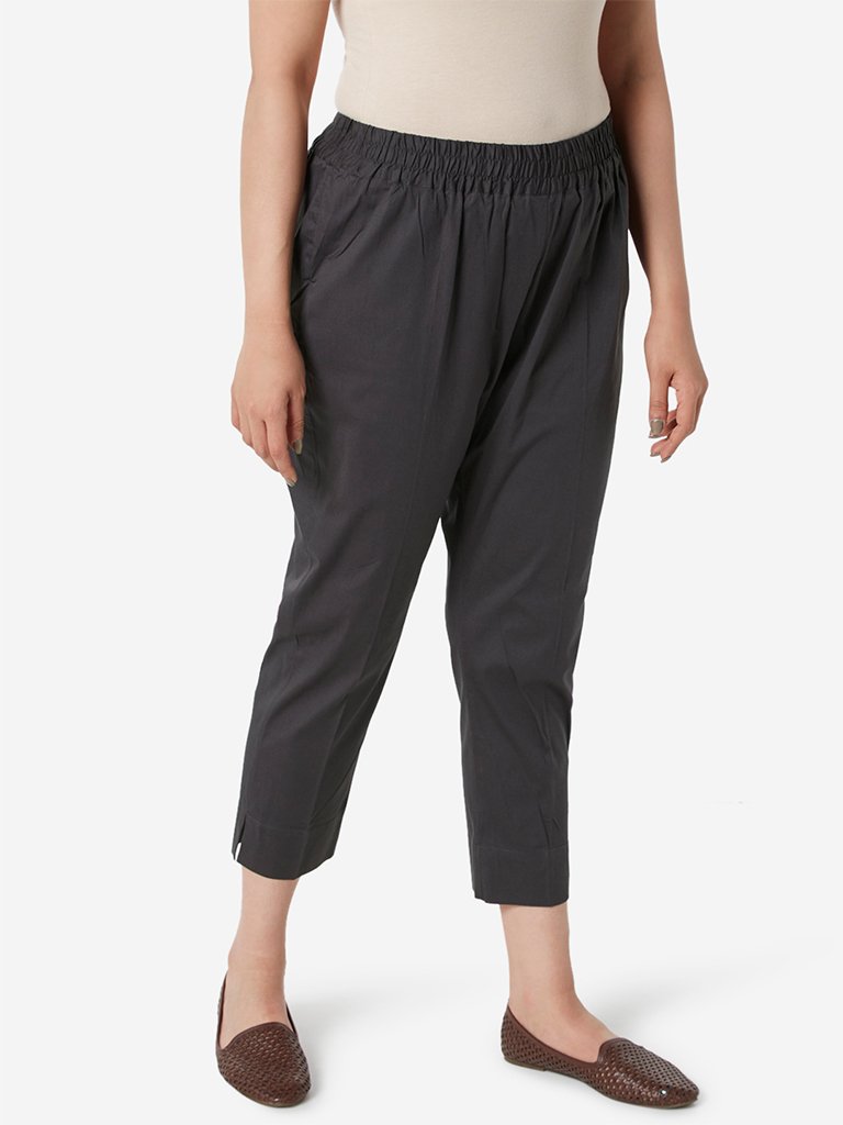 Diza Curve Charcoal Slim Fit Crop Ethnic Pants