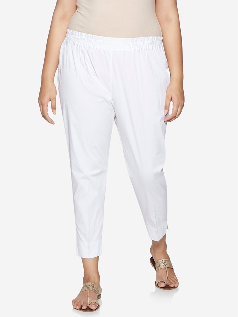 Diza Curve White Solid Ethnic Pants
