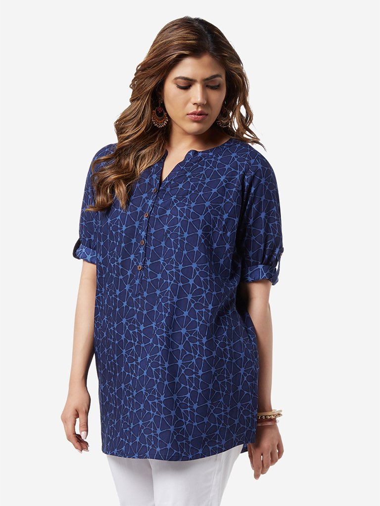 Diza Curve Indigo Printed A-line Kurti