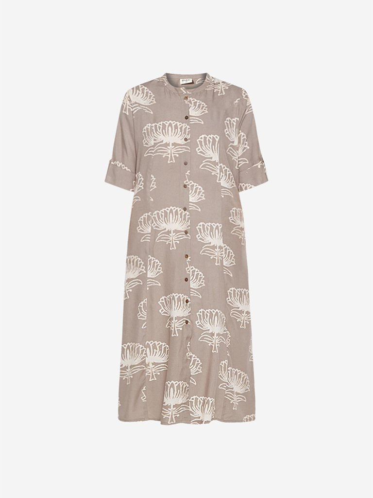 Diza Curve Grey Lotus Print A-Line Kurta