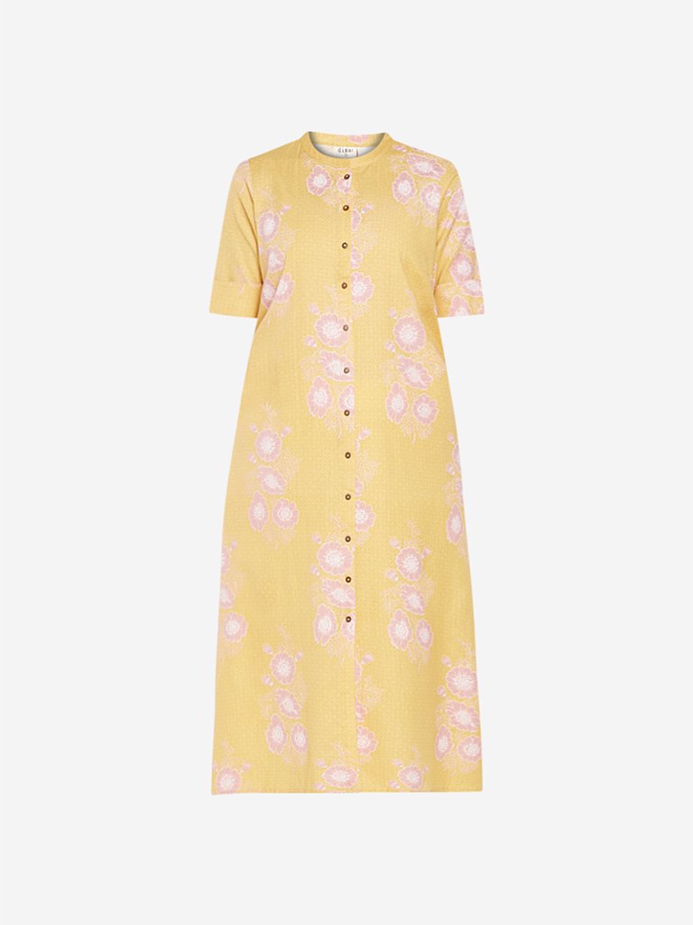 Diza Curve Yellow Floral Patterned A-Line Kurta