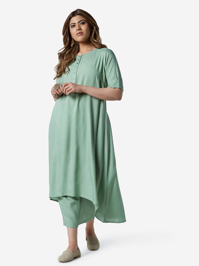 Diza Curve Mint High-Low Kurta