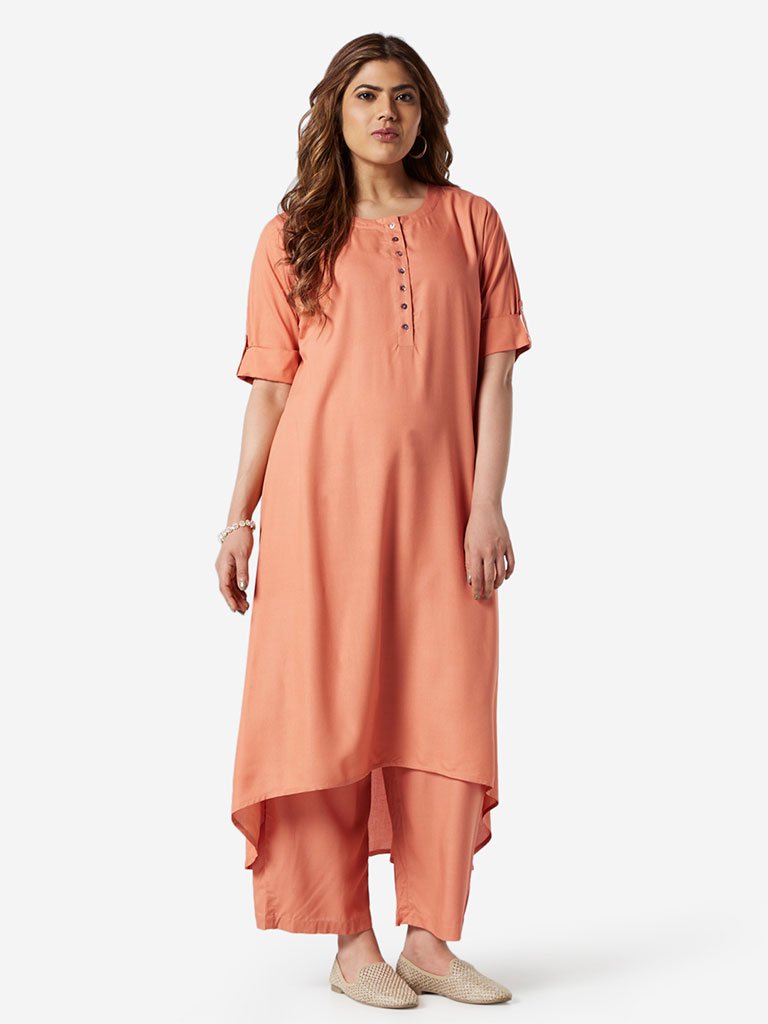 Diza Curve Light-Orange High-Low Kurta