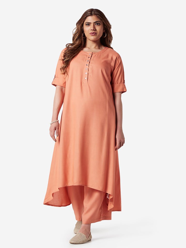 Diza Curve Light-Orange High-Low Kurta