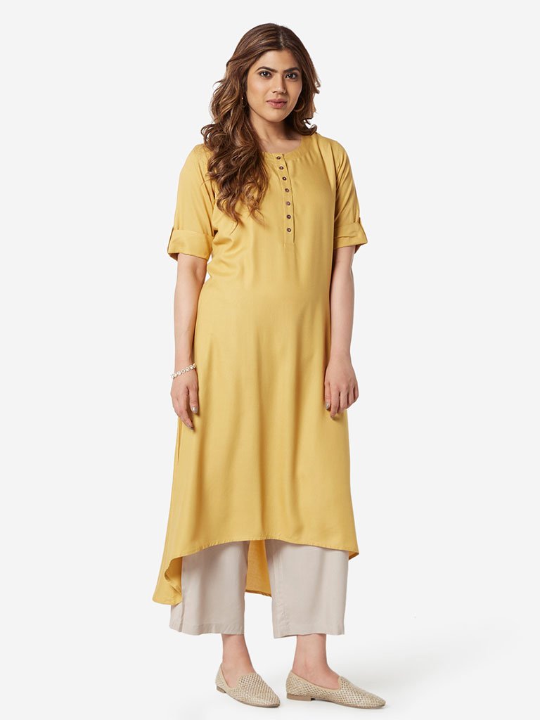 Diza Curve Yellow High-Low Kurta