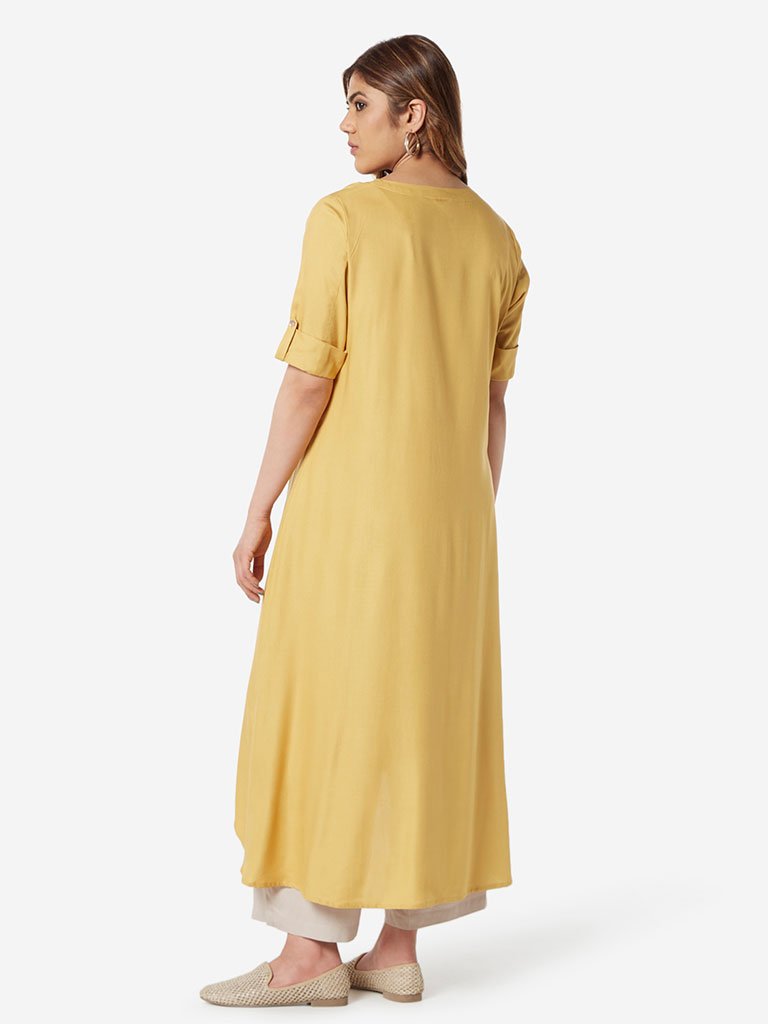 Diza Curve Yellow High-Low Kurta