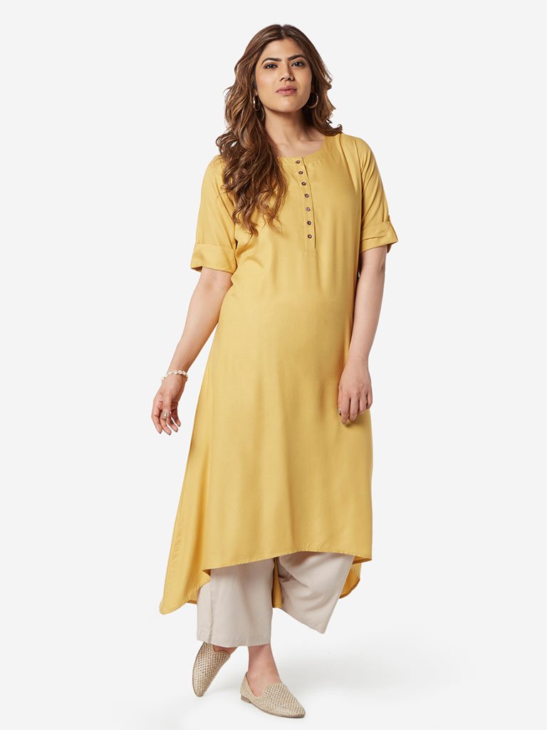 Diza Curve Yellow High-Low Kurta