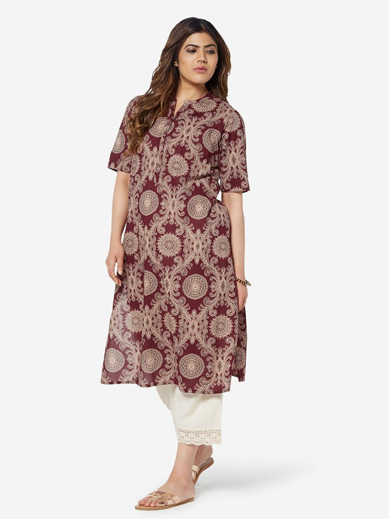 Diza Curve Maroon Pure Cotton Straight Kurta