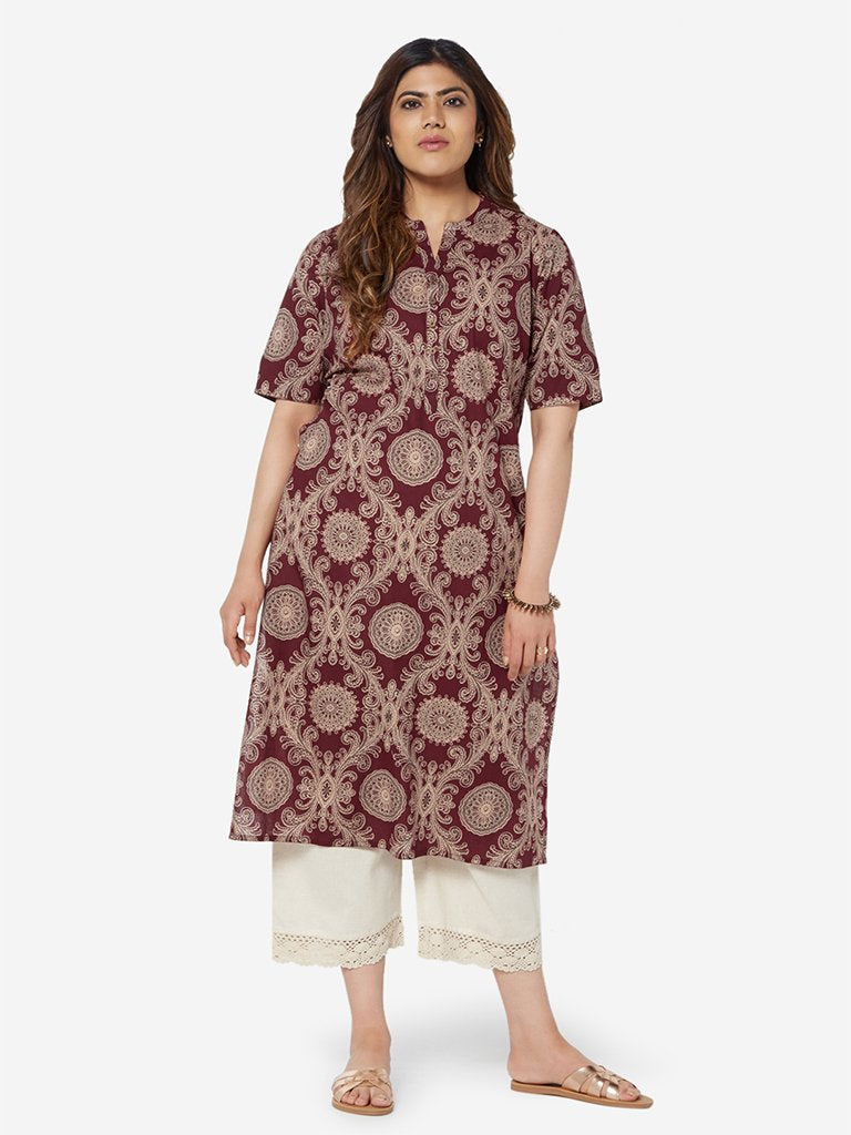 Diza Curve Maroon Pure Cotton Straight Kurta