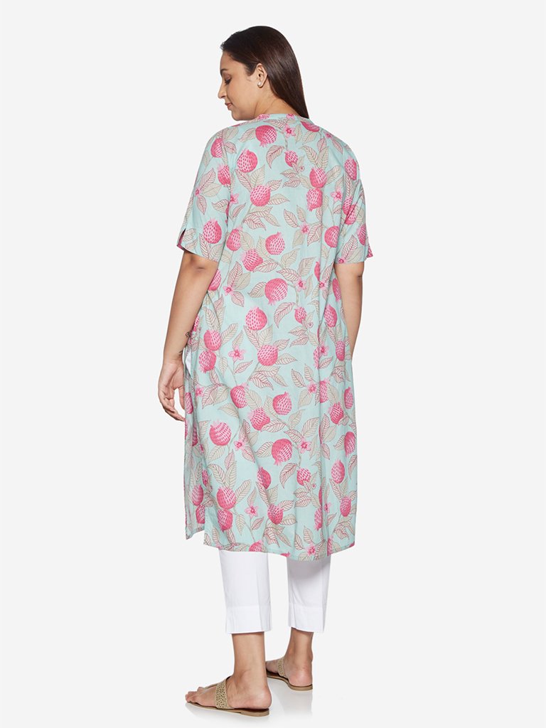 Diza Curve Light Blue Pomegranate Printed Kurta