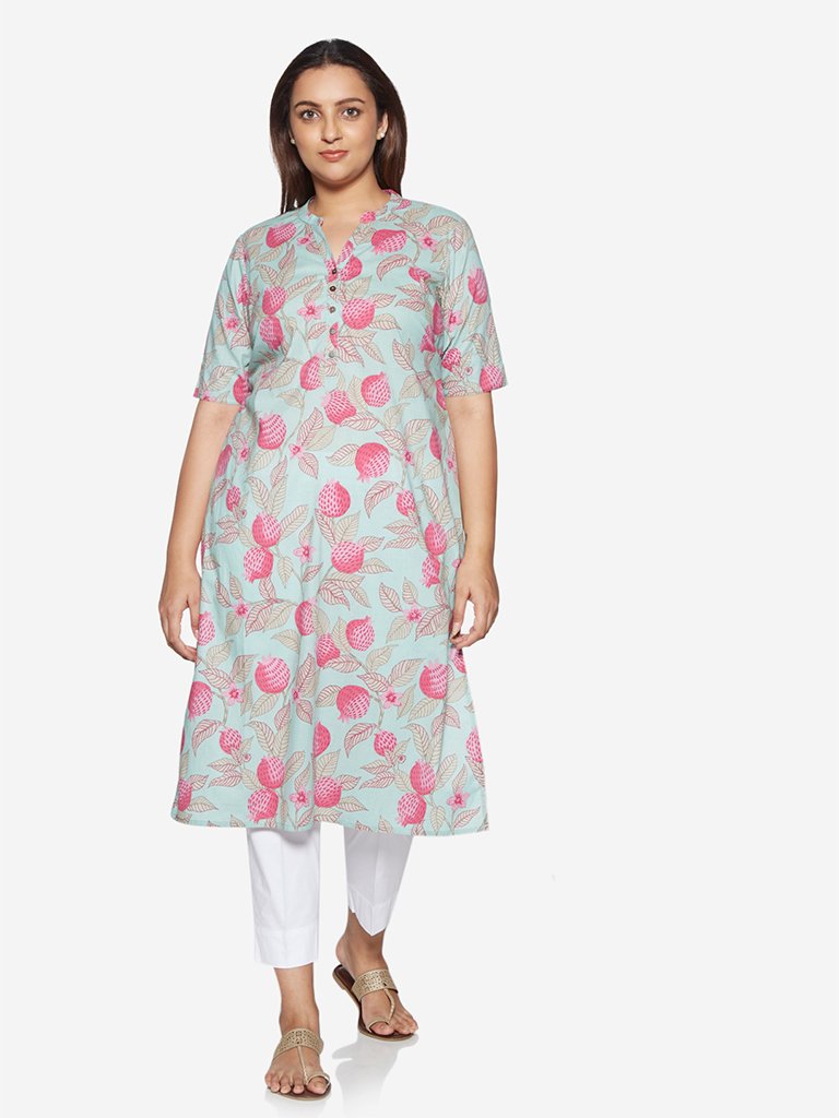 Diza Curve Light Blue Pomegranate Printed Kurta