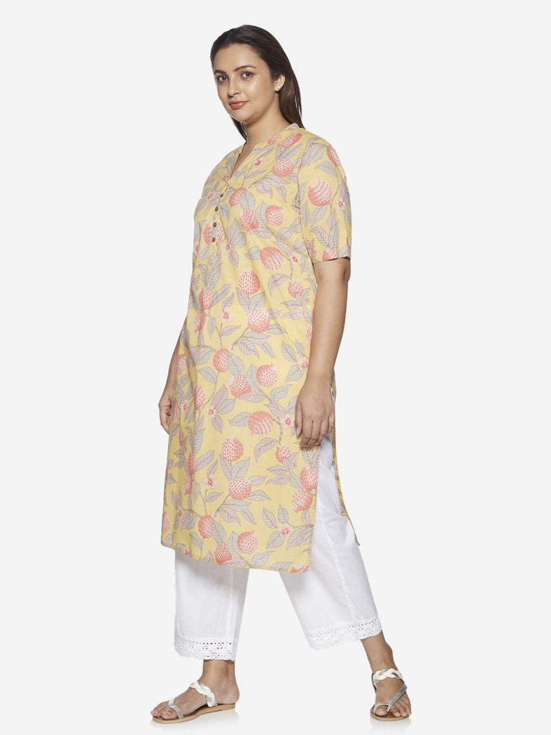 Diza Curve Yellow Pomegranate Printed Kurta