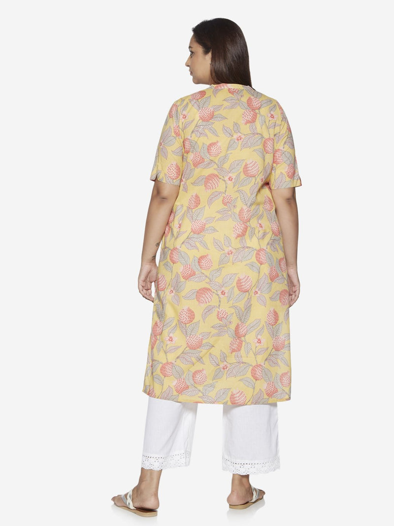 Diza Curve Yellow Pomegranate Printed Kurta