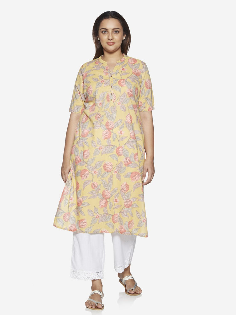 Diza Curve Yellow Pomegranate Printed Kurta