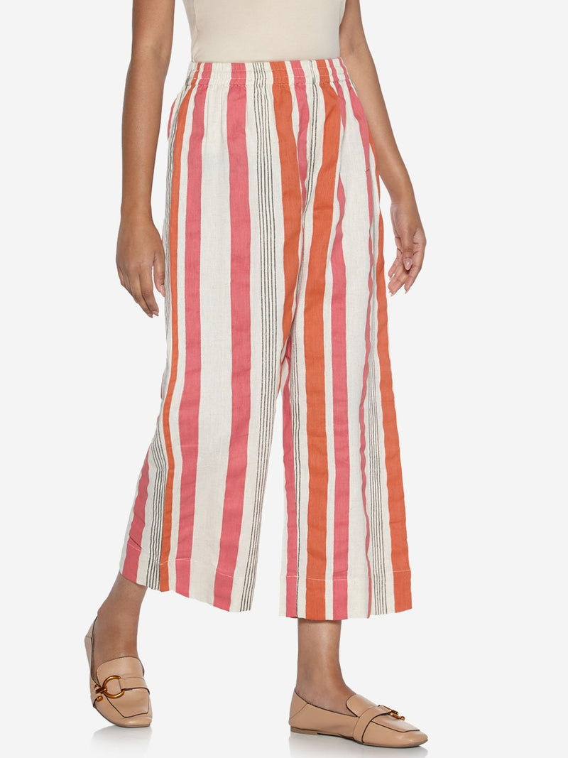 Utsa Off White Striped Palazzos