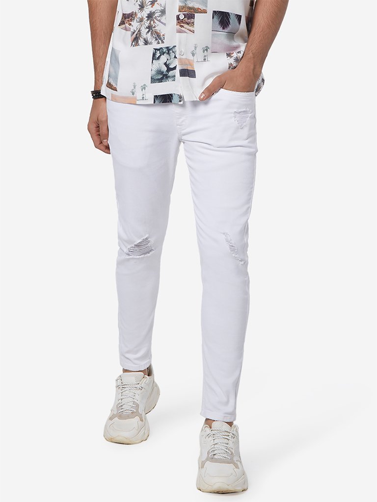 Nuon White Rodeo Carrot Fit Distressed Jeans