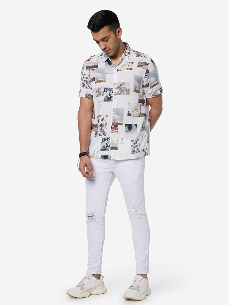 Nuon White Rodeo Carrot Fit Distressed Jeans