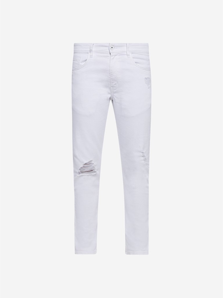 Nuon White Rodeo Carrot Fit Distressed Jeans