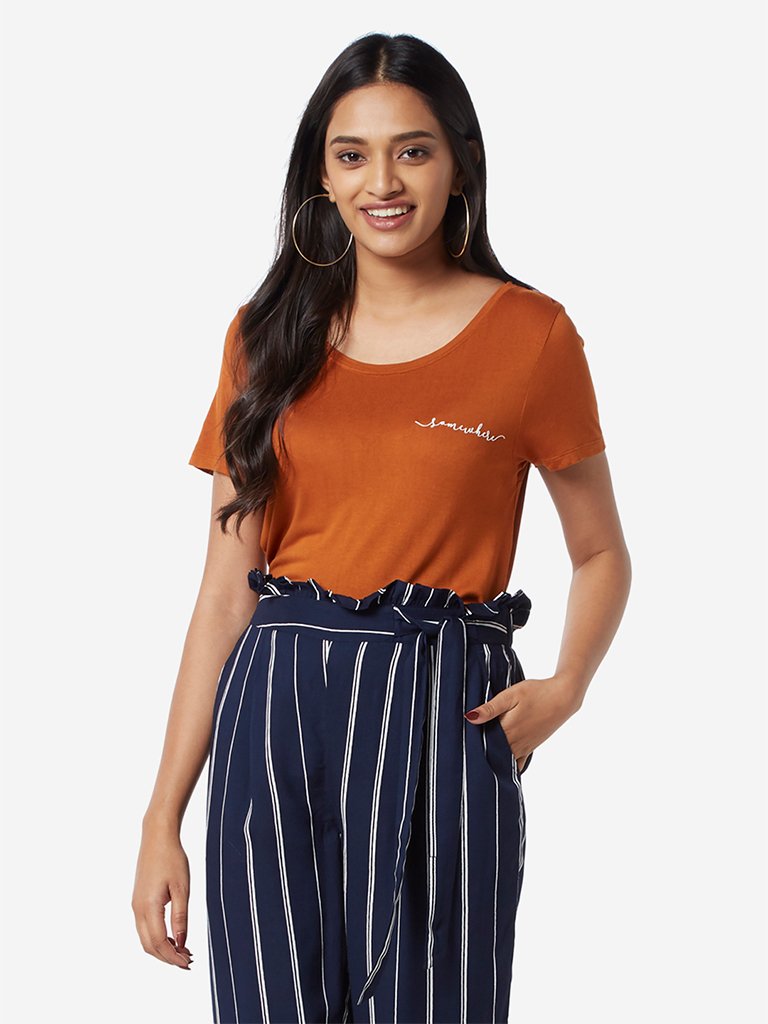 LOV Tan Text Printed Sherry T-Shirt