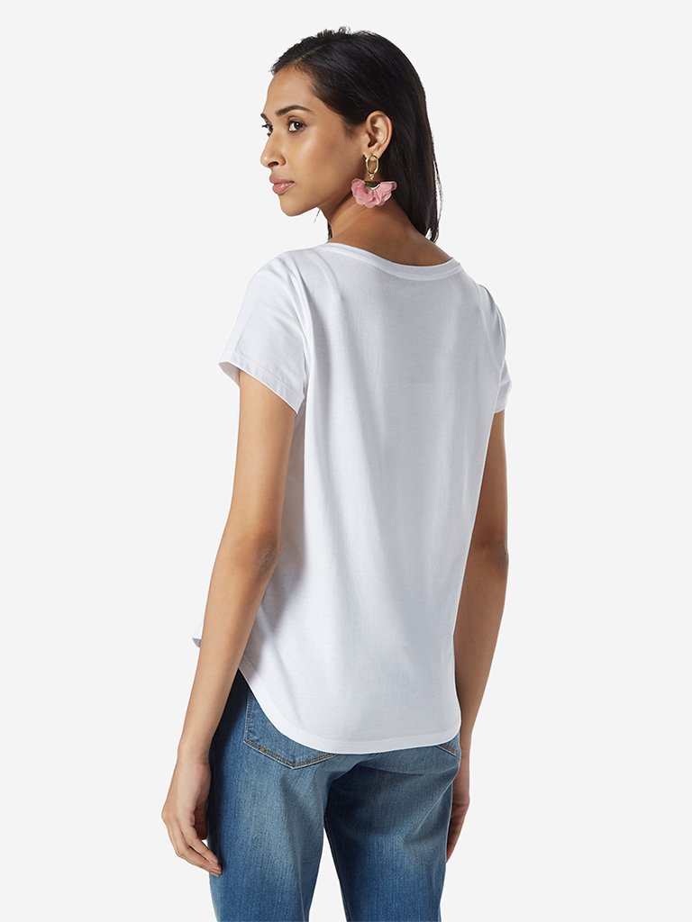 LOV White Graphic Print High-Low T-Shirt