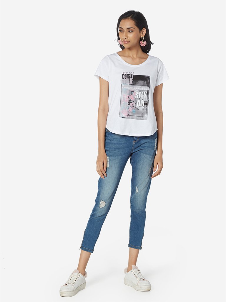 LOV White Graphic Print High-Low T-Shirt