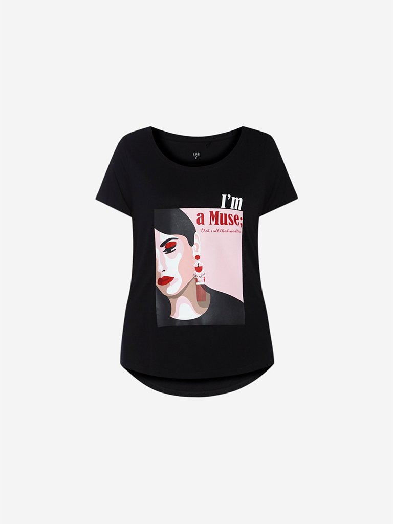 LOV Black Graphic Print Sherina T-Shirt