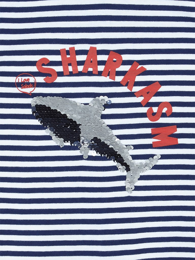 HOP Kids White Striped Print T-Shirt