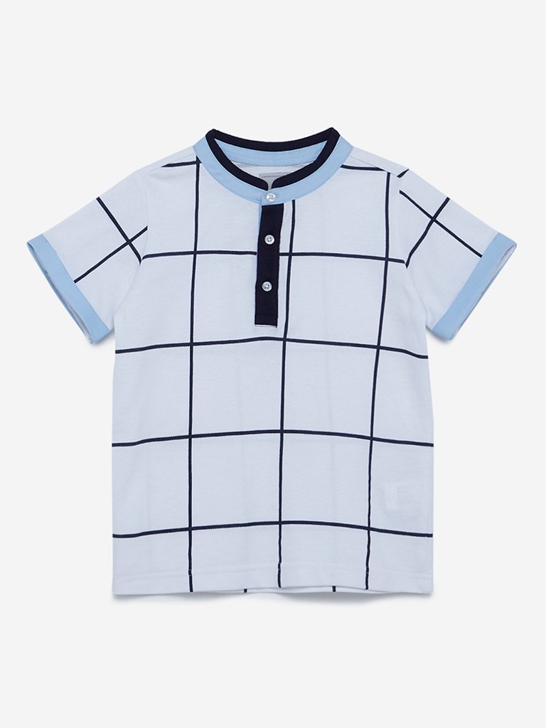 HOP Kids White Checkered Cotton T-Shirt