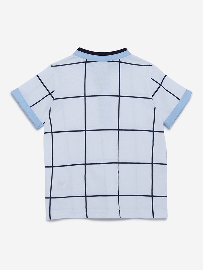 HOP Kids White Checkered Cotton T-Shirt