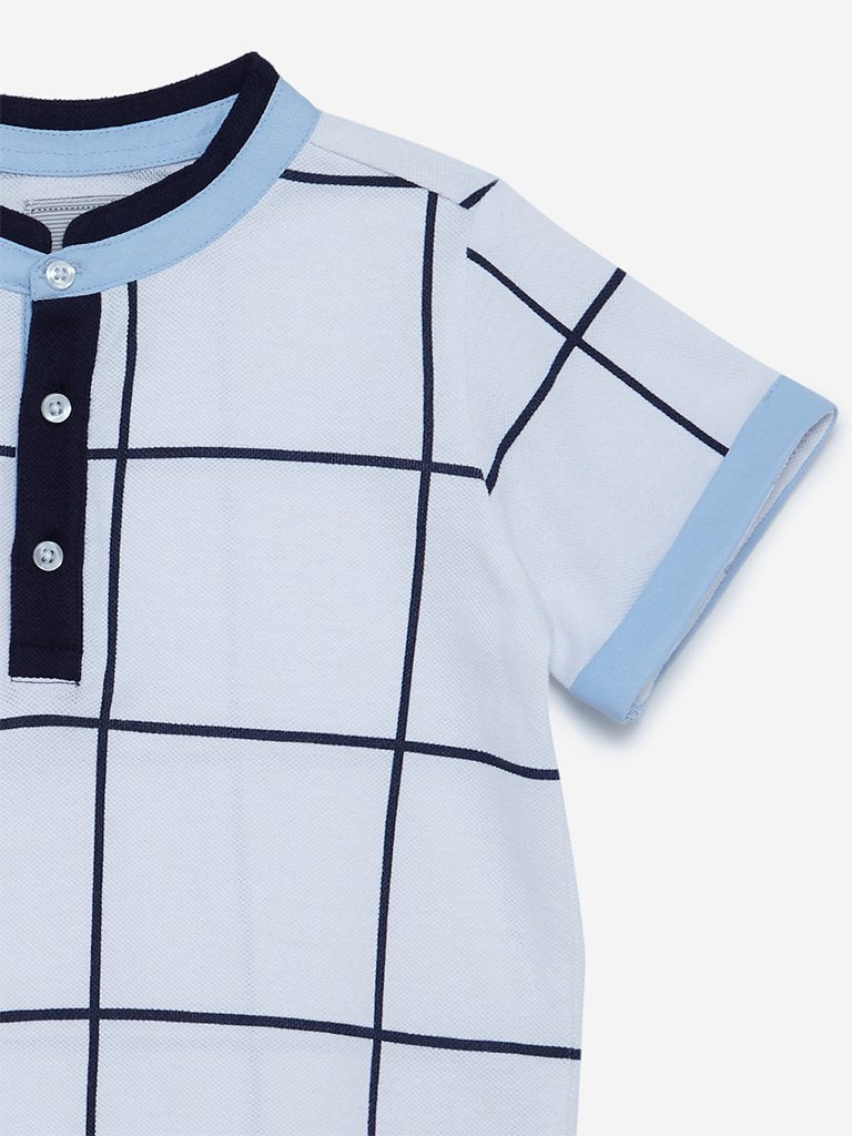 HOP Kids White Checkered Cotton T-Shirt