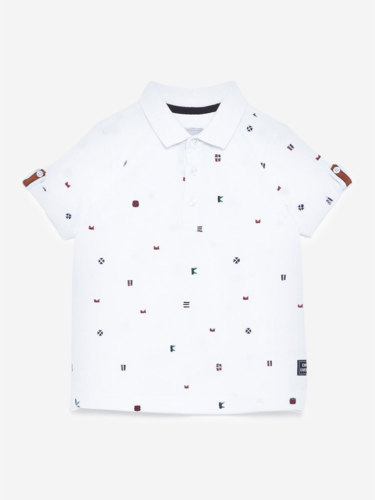 HOP Kids White Polo Neck T-Shirt