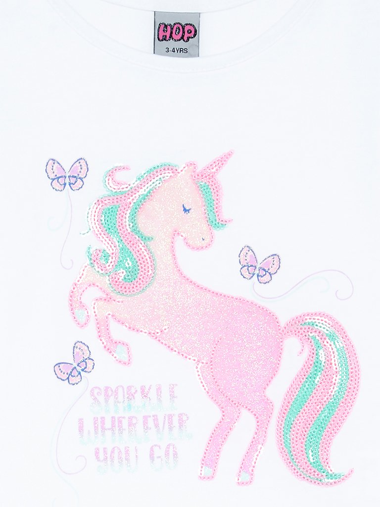 HOP Kids White Unicorn Patterned T-Shirt
