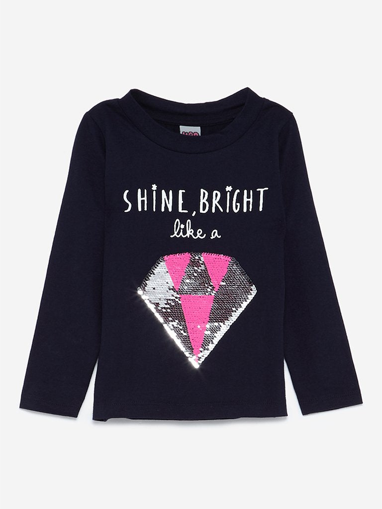 HOP Kids Navy Printed Pure Cotton T-Shirt