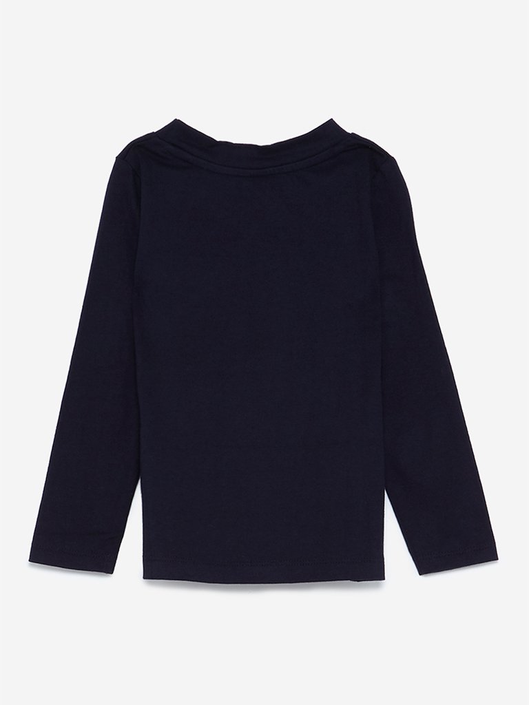 HOP Kids Navy Printed Pure Cotton T-Shirt