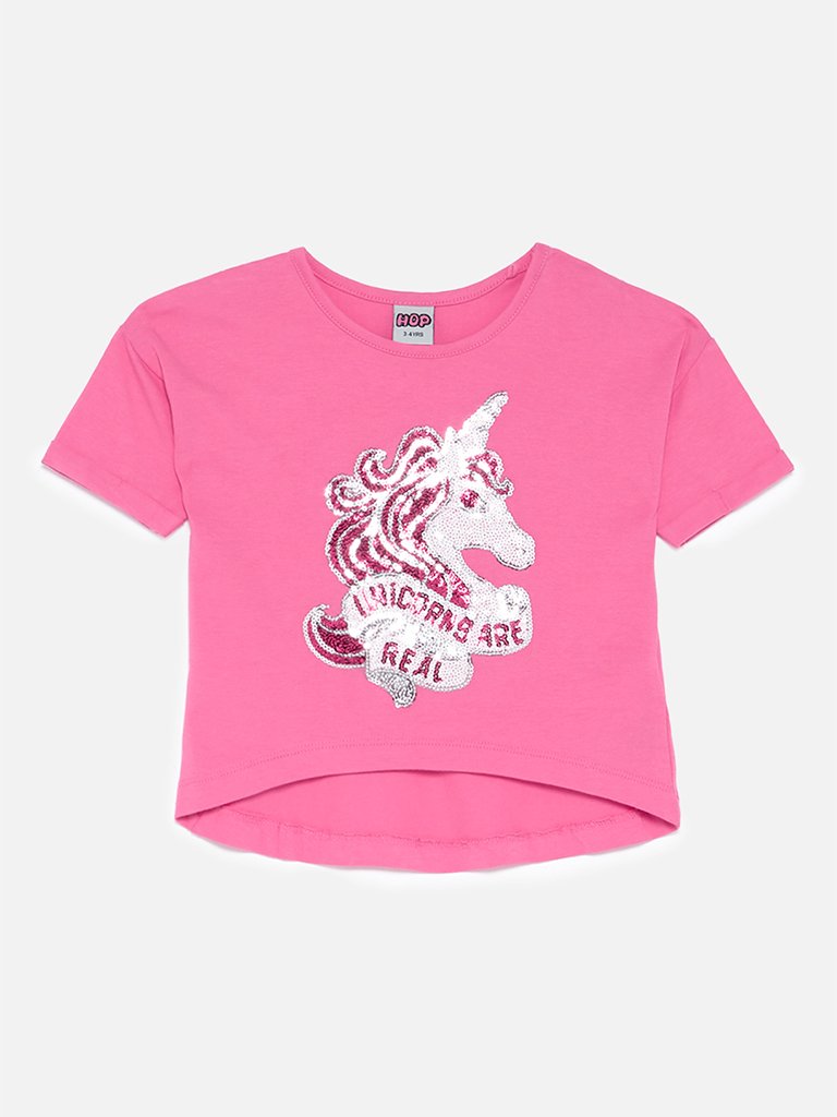 HOP Kids Pink Unicorn Kenneth High-Low T-Shirt