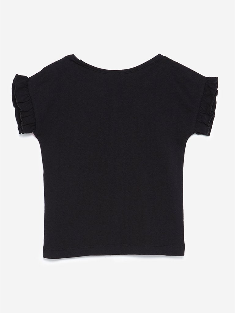 HOP Kids Black Bag Patterned Cotton T-Shirt