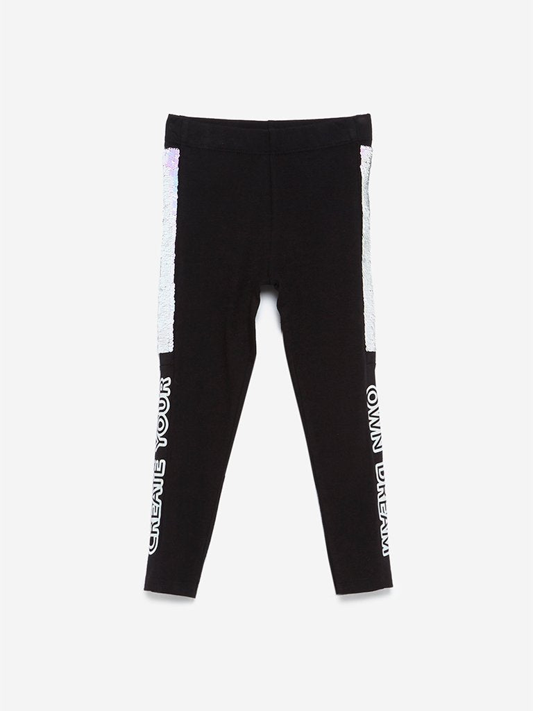 HOP Kids Black Reversible Sequinned Leggings