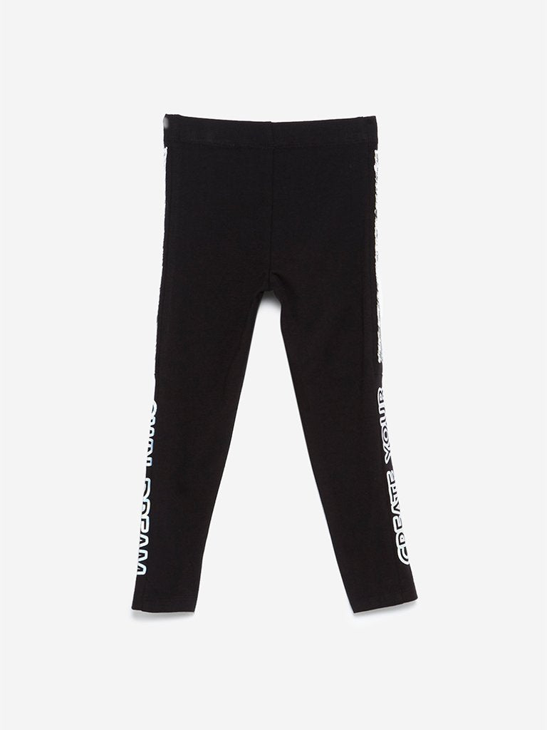 HOP Kids Black Reversible Sequinned Leggings