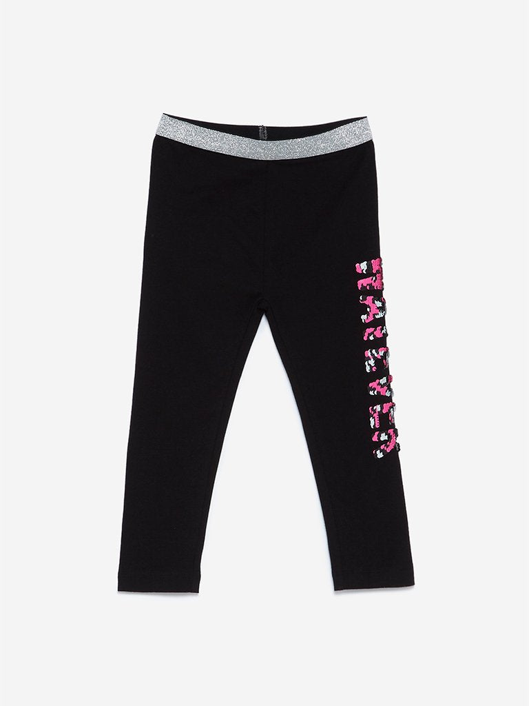 HOP Kids Black Sequinned Leggings