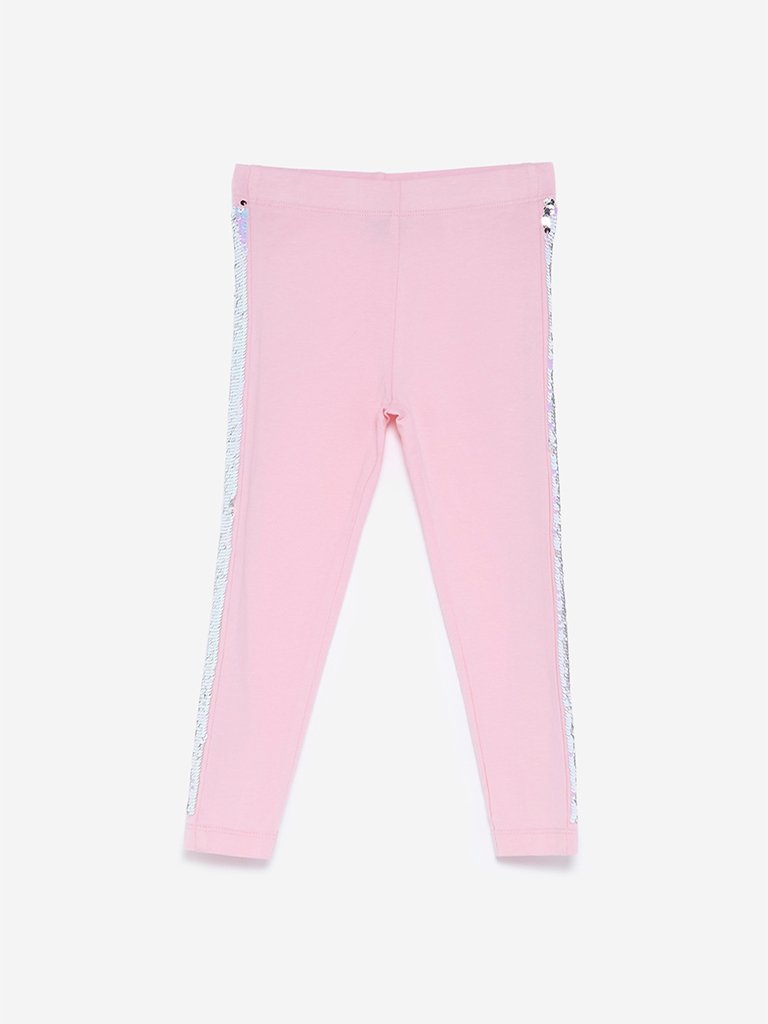 HOP Kids Light Pink Sequinned Leggings