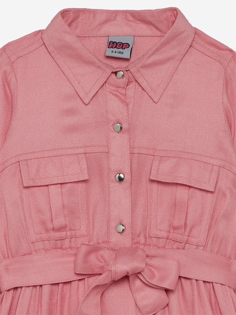 HOP Kids Peach Shirtdress With Belt
