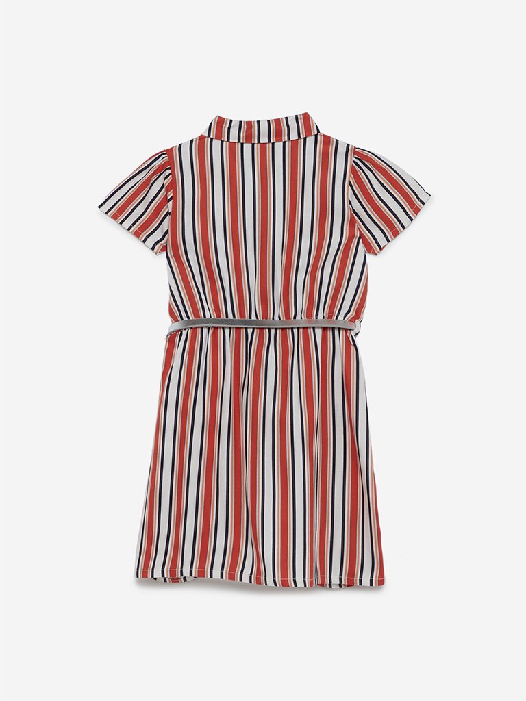 HOP Kids Orange Striped Jessie Dress With Belt